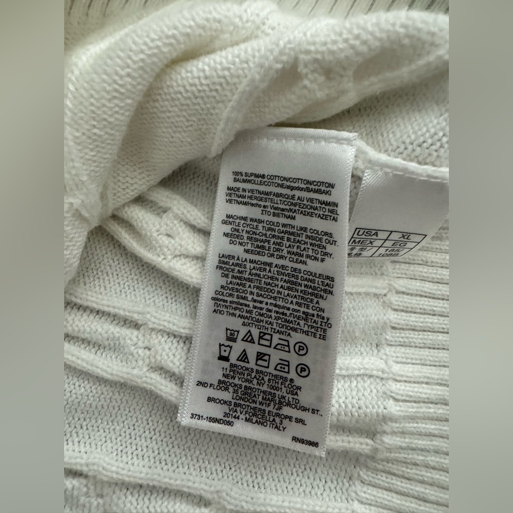 Brooks Brothers White Cable-Knit Crewneck Sweater - Picture 5 of 8